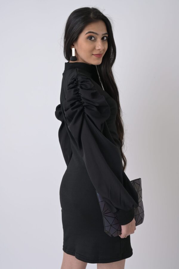 Women’s Puff Sleeve Rib Fabric Bodycon Dress
