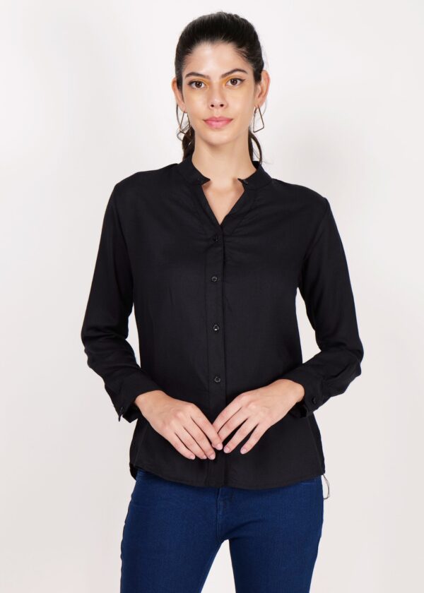 Premium Shirts for Women Stand Collar Button Front Regular Fit Solid Casual Top