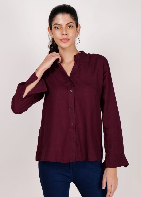 Premium Shirts for Women Stand Collar Button Front Regular Fit Solid Casual Top