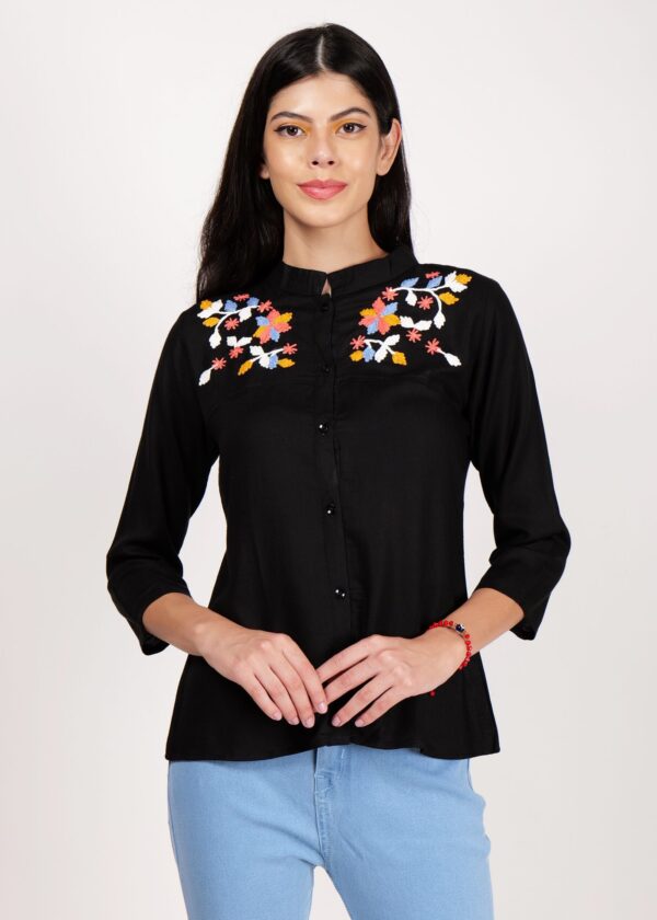 Women Premium Soft Georgette Black Floral Premium Top