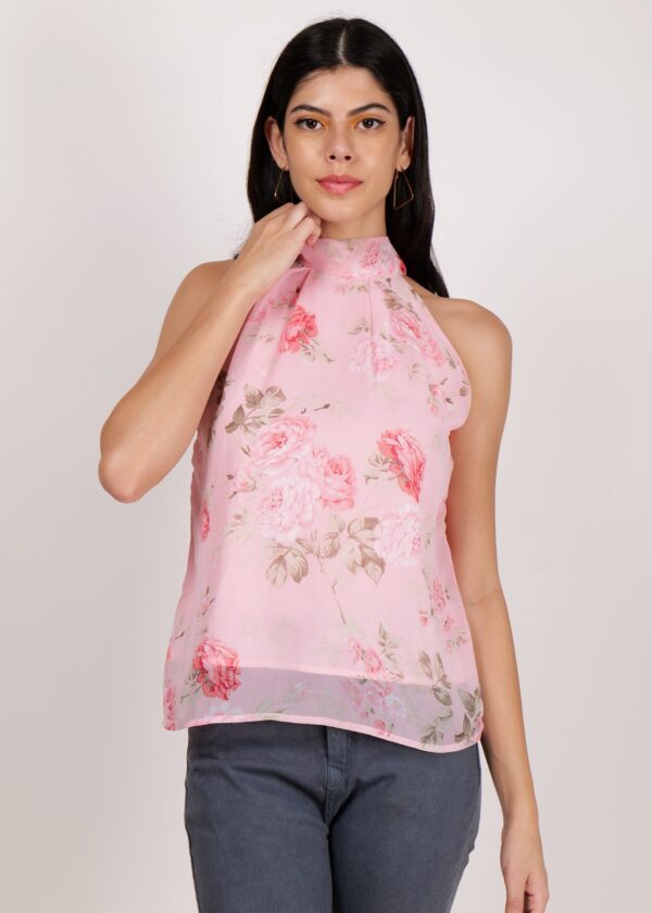 Women Premium Soft Georgette Peach Floral Premium Top