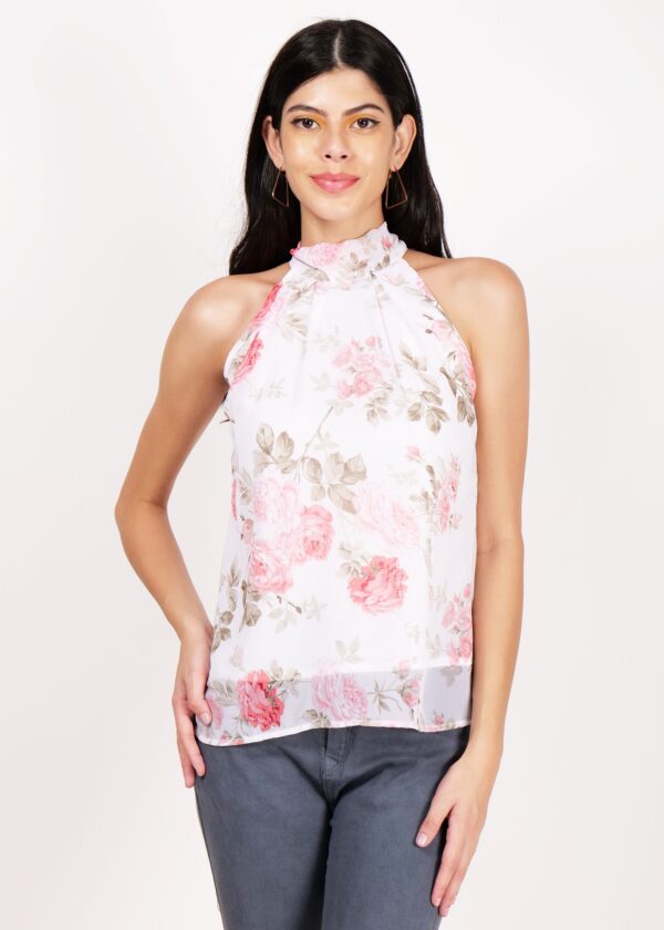 Women Premium Soft Georgette White Floral Premium Top