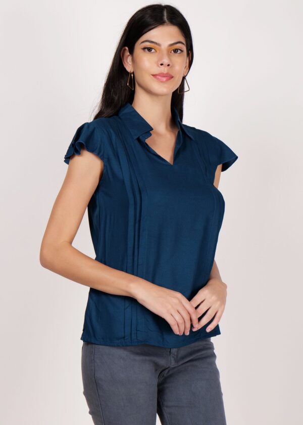Women Premium Stylish Top Collered/Deep V Neck Formal/Solid Pattern Short Sleeve