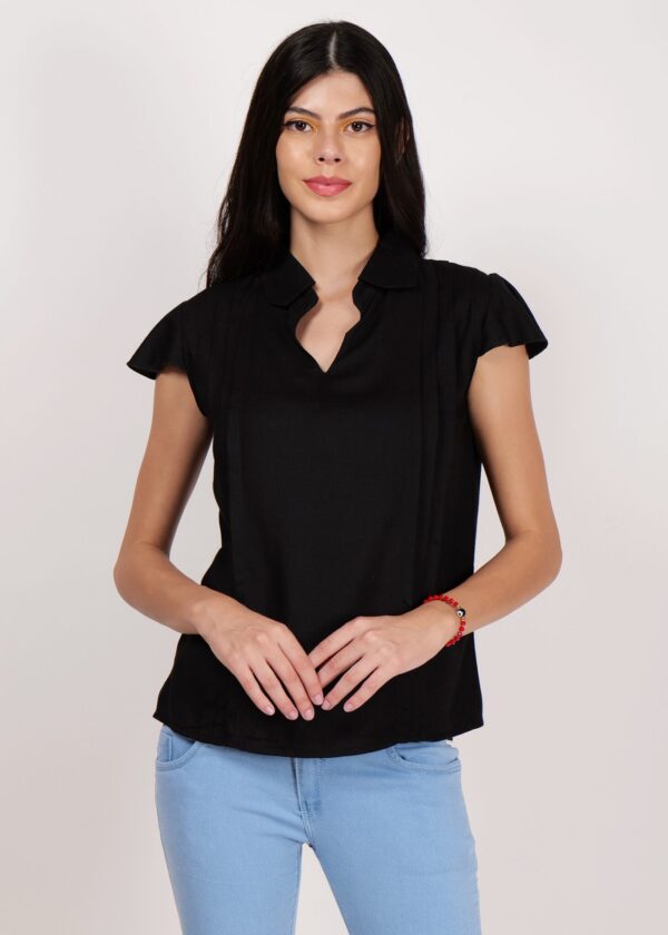 Women Premium Stylish Top Collered/Deep V Neck Formal/Solid Pattern Short Sleeve