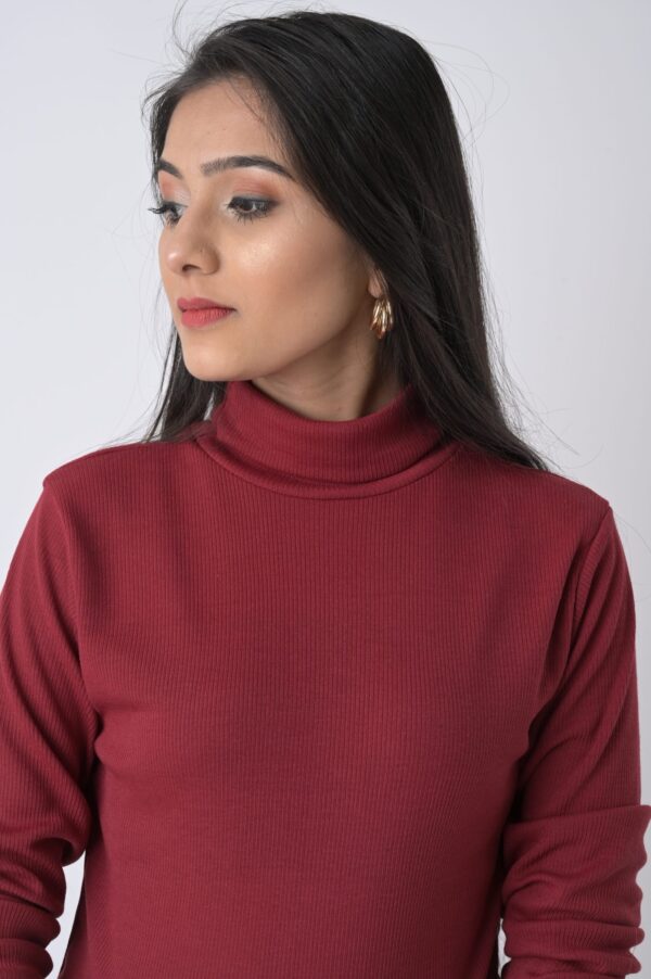 Rib Fabric High Neck Full Sleeve Top - Image 2