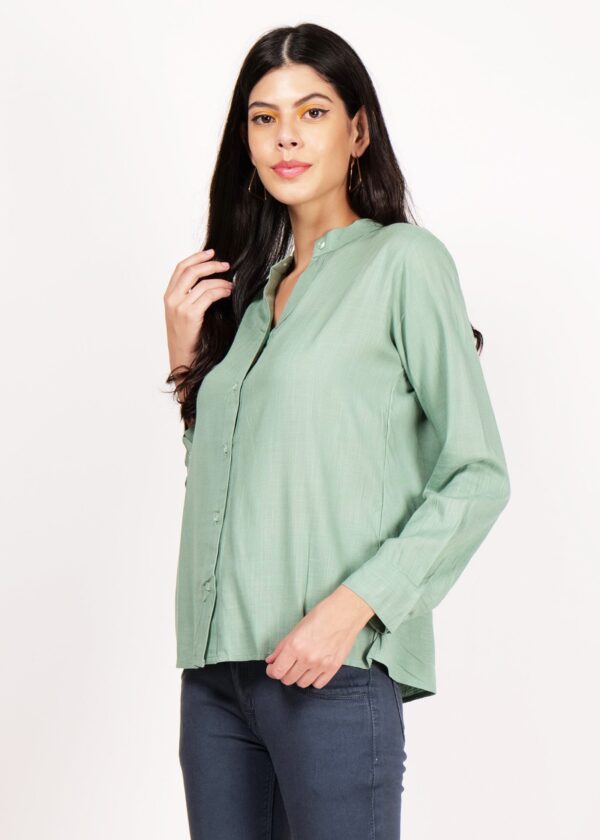 Premium Shirts for Women Stand Collar Button Front Regular Fit Solid Casual Top - Image 2