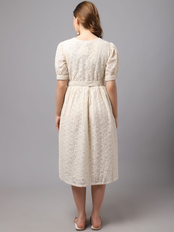 Women’s Schiffli Fabric Dress With Puff Sleeves - Image 2