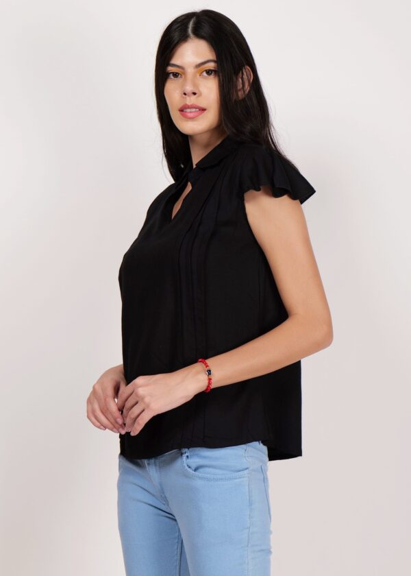 Women Premium Stylish Top Collered/Deep V Neck Formal/Solid Pattern Short Sleeve - Image 2