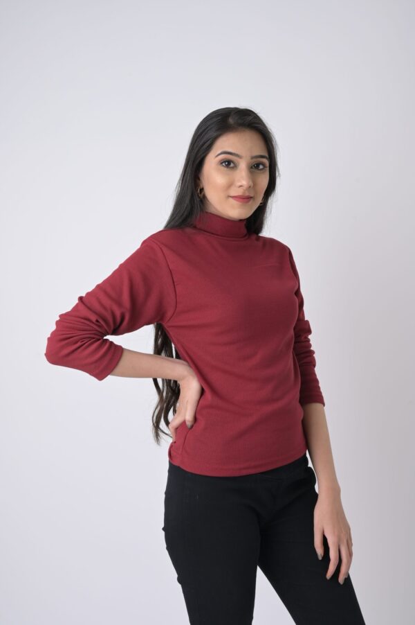 Rib Fabric High Neck Full Sleeve Top - Image 3