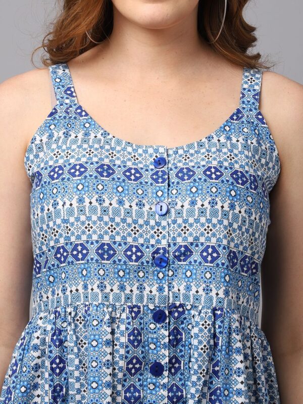 Women’s Blue Geometric Printed Dress - Image 3