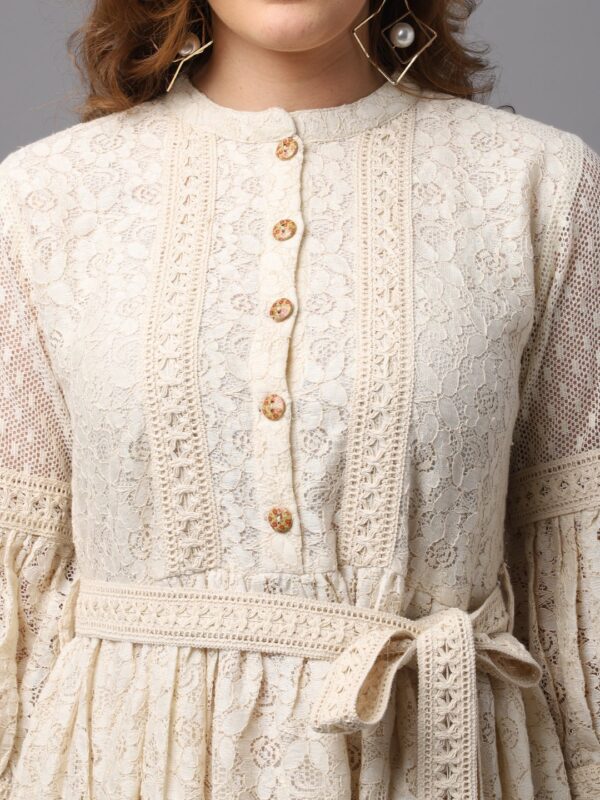 Women Casual dress with Belt and Stylish Sleeve – Schiffli Fabric - Image 3