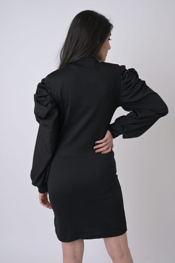 Women’s Puff Sleeve Rib Fabric Bodycon Dress - Image 3