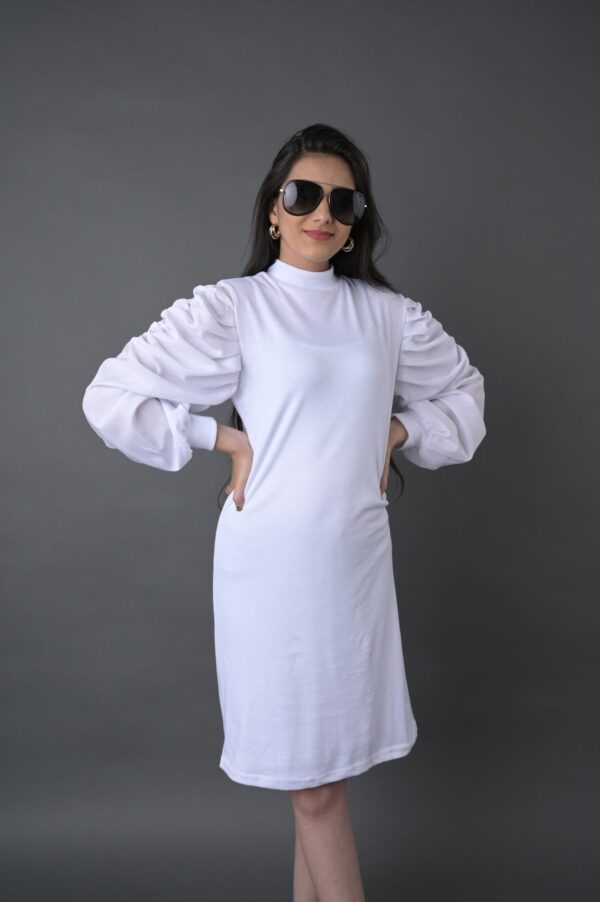 Women’s Puff Sleeve Rib Fabric Bodycon Dress - Image 3