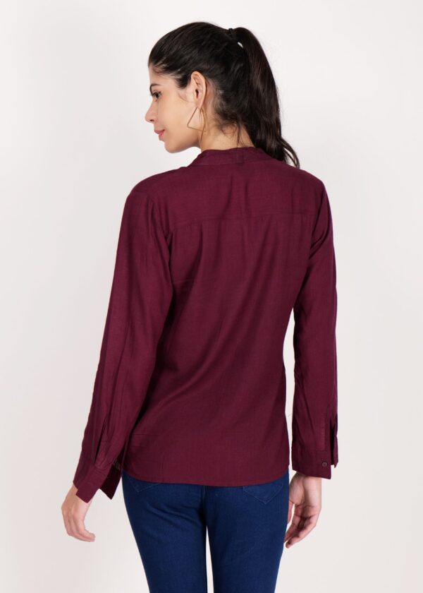 Premium Shirts for Women Stand Collar Button Front Regular Fit Solid Casual Top - Image 3