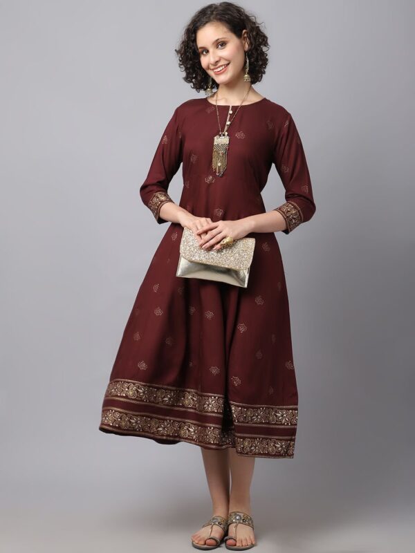 Women’s Women Maroon Ethnic Motifs Printed Kurta Dress - Image 3