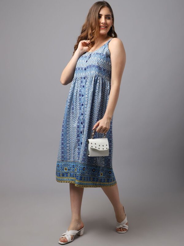 Women’s Blue Geometric Printed Dress - Image 4