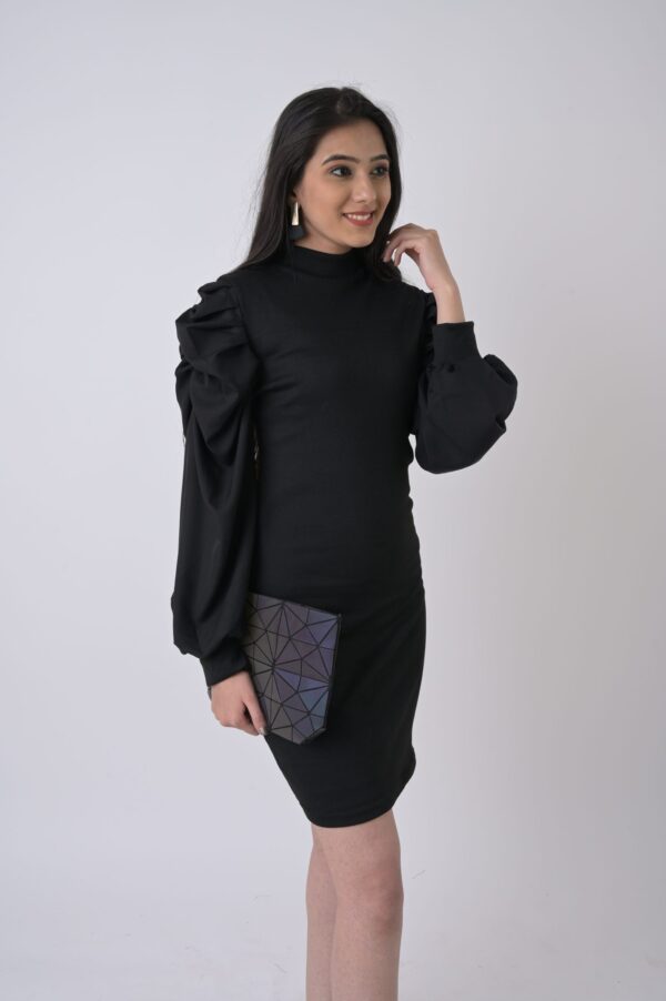Women’s Puff Sleeve Rib Fabric Bodycon Dress - Image 4