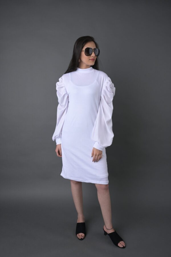 Women’s Puff Sleeve Rib Fabric Bodycon Dress - Image 4