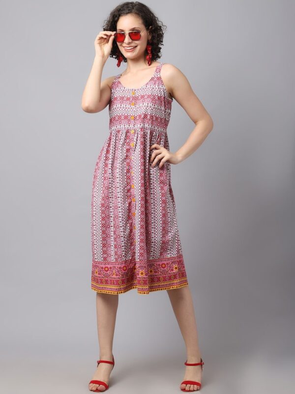 Women’s Red Geometric Printed Dress - Image 4