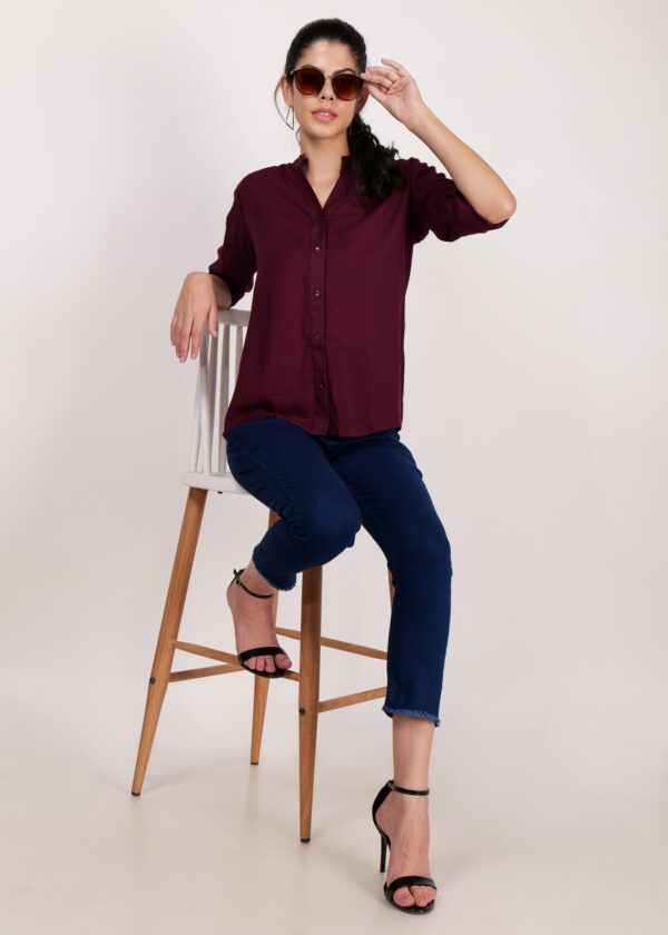 Premium Shirts for Women Stand Collar Button Front Regular Fit Solid Casual Top - Image 4
