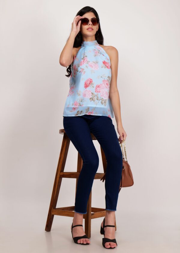 Women Premium Soft Georgette Sky Blue Premium Top - Image 4