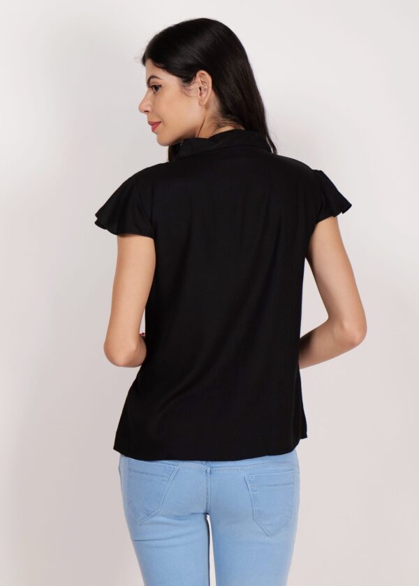 Women Premium Stylish Top Collered/Deep V Neck Formal/Solid Pattern Short Sleeve - Image 4