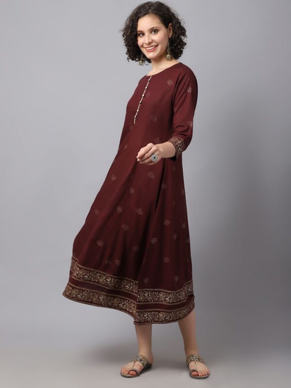 Women’s Women Maroon Ethnic Motifs Printed Kurta Dress - Image 4