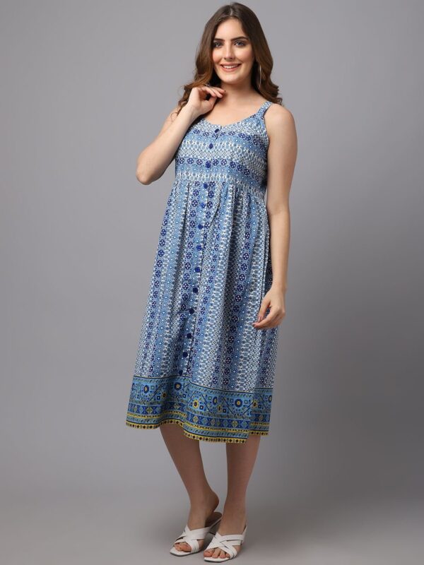 Women’s Blue Geometric Printed Dress - Image 5