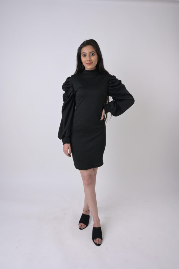 Women’s Puff Sleeve Rib Fabric Bodycon Dress - Image 5