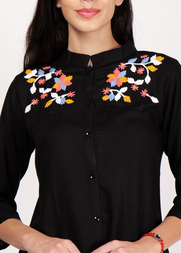 Women Premium Soft Georgette Black Floral Premium Top - Image 5