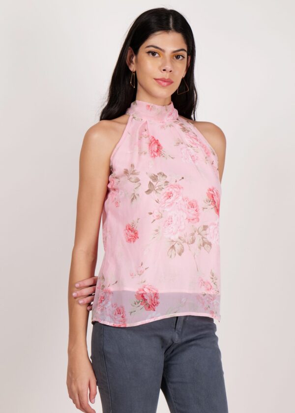 Women Premium Soft Georgette Peach Floral Premium Top - Image 5