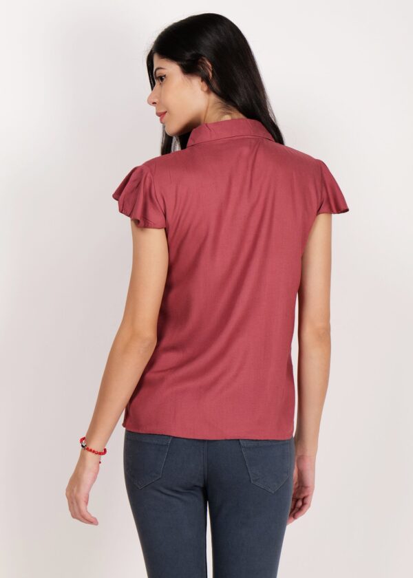 Women Premium Stylish Top Collered/Deep V Neck Formal/Solid Pattern Short Sleeve - Image 5