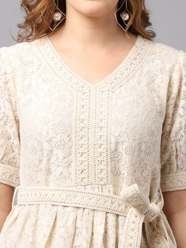 Women’s Schiffli Fabric Dress With Puff Sleeves - Image 5