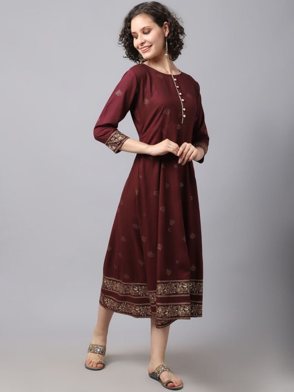 Women’s Women Maroon Ethnic Motifs Printed Kurta Dress - Image 5