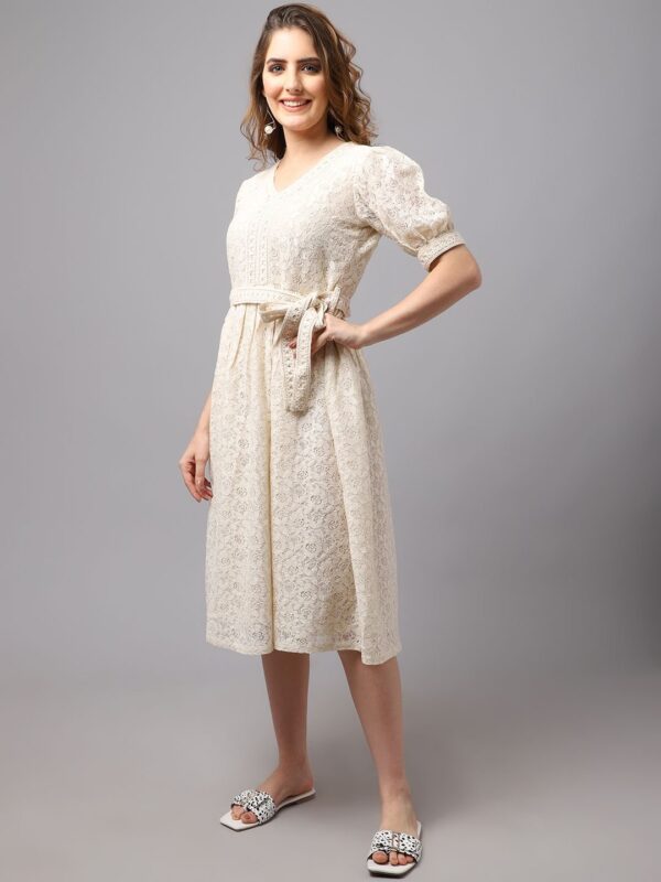 Women’s Schiffli Fabric Dress With Puff Sleeves - Image 6