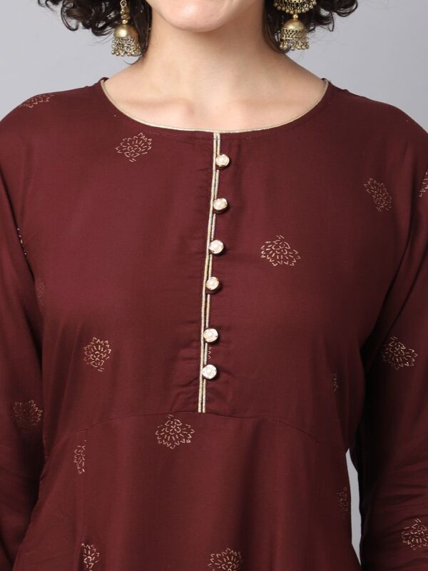 Women’s Women Maroon Ethnic Motifs Printed Kurta Dress - Image 6
