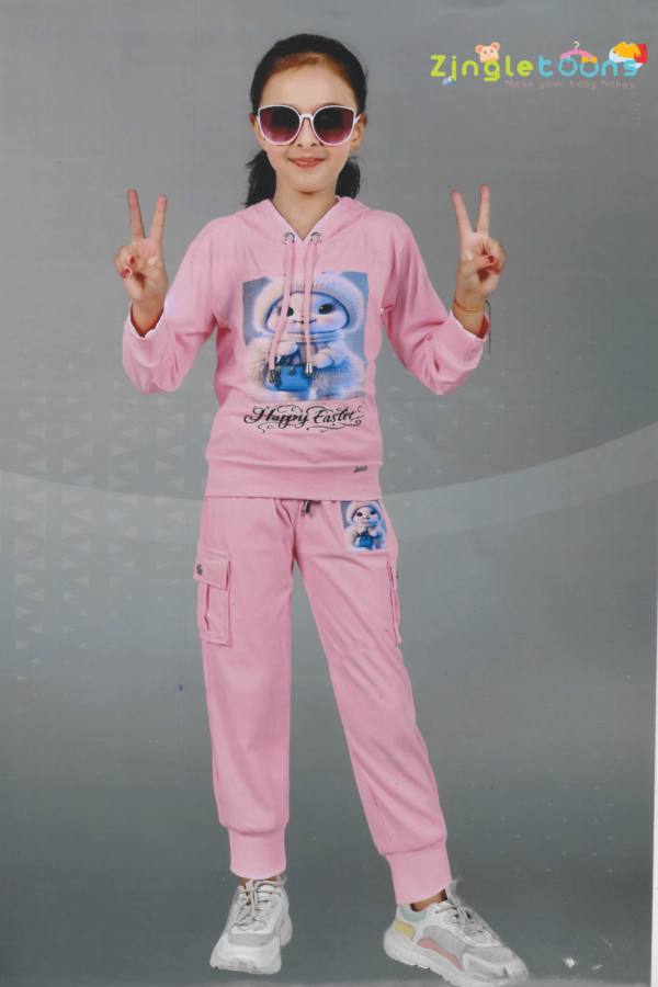 Girls Pink Print Hoodie And Joggers Set