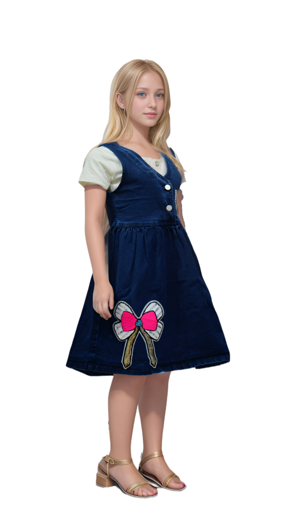Flower Printed Denim Dress For Girls