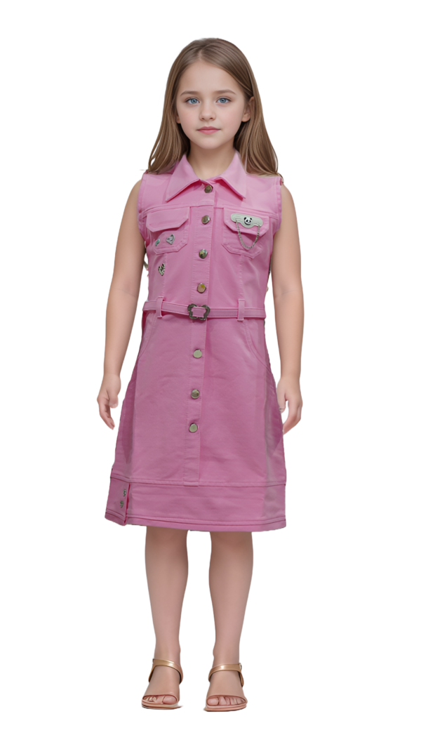 Pink Denim Shirt Dress - Image 2