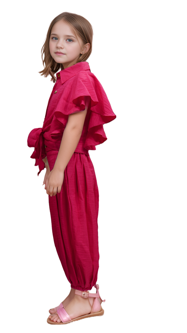 Stylish Pink Cotton Capri Set For Girls - Image 3