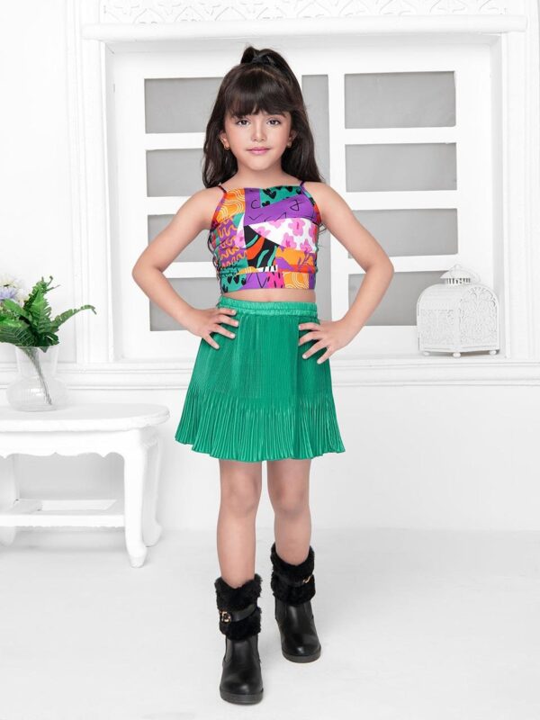 Girls Printed Top with Skirt - Image 3